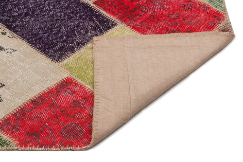 Iskece 21618 Beige Patchwork Wool Handmade Area Rug 5'3" x 7'8"