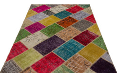 Iskece 21618 Beige Patchwork Wool Handmade Area Rug 5'3" x 7'8"