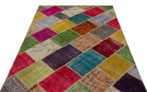 Iskece 21618 Beige Patchwork Wool Handmade Area Rug 5'3" x 7'8"