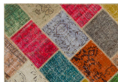 Iskece 21618 Beige Patchwork Wool Handmade Area Rug 5'3" x 7'8"