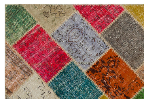 Iskece 21618 Beige Patchwork Wool Handmade Area Rug 5'3" x 7'8"