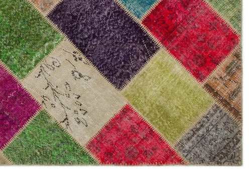 Iskece 21618 Beige Patchwork Wool Handmade Area Rug 5'3" x 7'8"