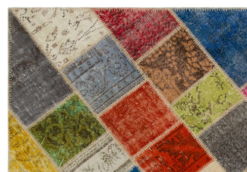 Iskece 21620 Beige Patchwork Wool Handmade Area Rug 5'3" x 7'8"