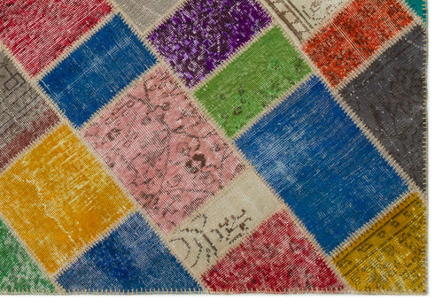 Iskece 21620 Beige Patchwork Wool Handmade Area Rug 5'3" x 7'8"