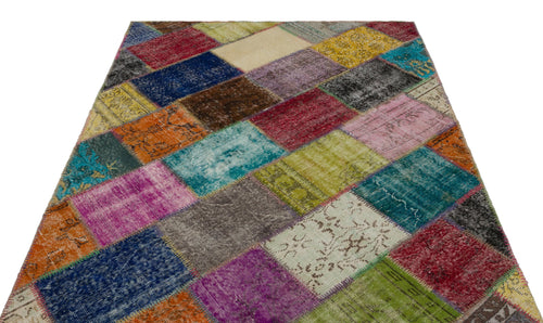 Iskece 21626 Beige Patchwork Wool Handmade Area Rug 5'3" x 7'8"
