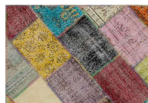 Iskece 21626 Beige Patchwork Wool Handmade Area Rug 5'3" x 7'8"