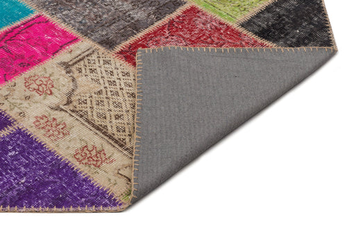 Iskece 21628 Beige Patchwork Wool Handmade Area Rug 5'3" x 7'8"
