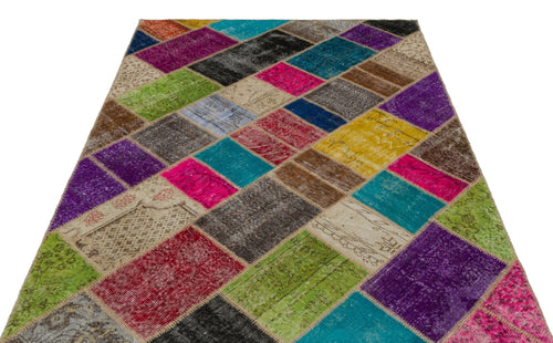 Iskece 21628 Beige Patchwork Wool Handmade Area Rug 5'3" x 7'8"