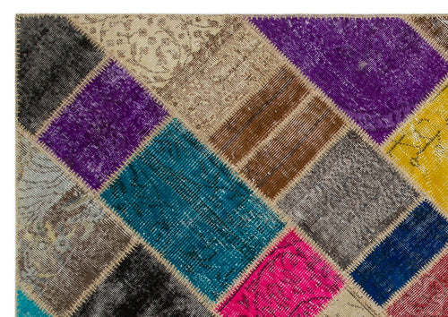 Iskece 21628 Beige Patchwork Wool Handmade Area Rug 5'3" x 7'8"