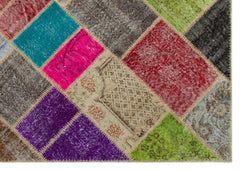Iskece 21628 Beige Patchwork Wool Handmade Area Rug 5'3" x 7'8"