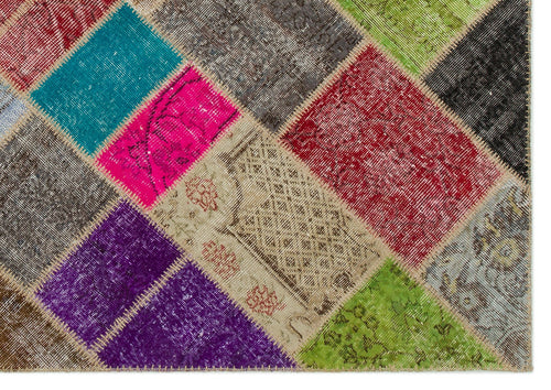 Iskece 21628 Beige Patchwork Wool Handmade Area Rug 5'3" x 7'8"