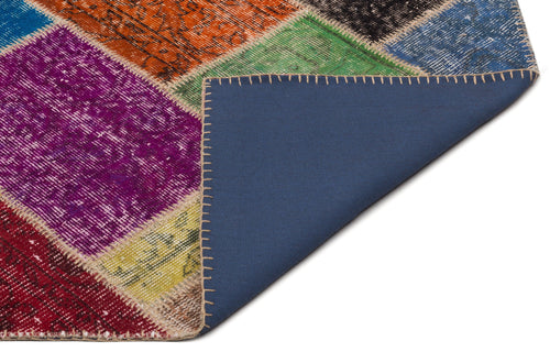 Iskece 21635 Beige Patchwork Wool Handmade Area Rug 5'3" x 7'8"