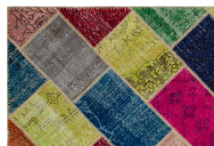 Iskece 21635 Beige Patchwork Wool Handmade Area Rug 5'3" x 7'8"