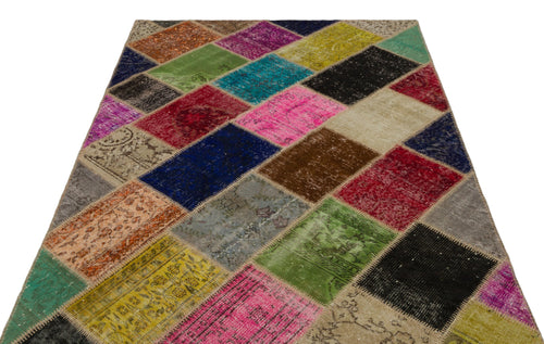 Iskece 21637 Beige Patchwork Wool Handmade Area Rug 5'3" x 7'8"