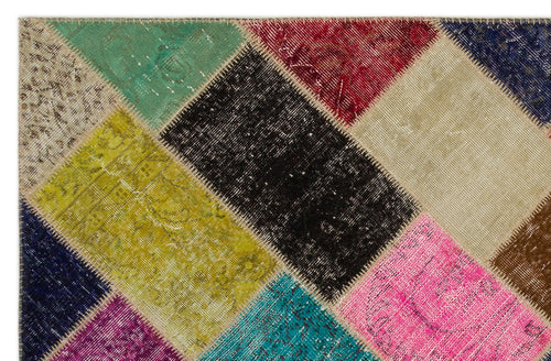 Iskece 21637 Beige Patchwork Wool Handmade Area Rug 5'3" x 7'8"
