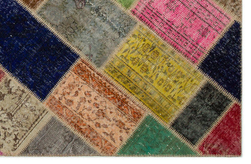 Iskece 21637 Beige Patchwork Wool Handmade Area Rug 5'3" x 7'8"