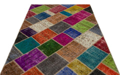 Iskece 21640 Beige Patchwork Wool Handmade Area Rug 5'3" x 7'8"