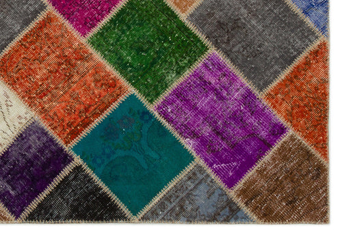Iskece 21640 Beige Patchwork Wool Handmade Area Rug 5'3" x 7'8"