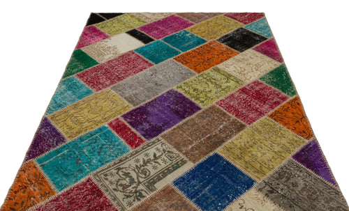 Iskece 21641 Beige Patchwork Wool Handmade Area Rug 5'3" x 7'8"