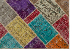 Iskece 21641 Beige Patchwork Wool Handmade Area Rug 5'3" x 7'8"