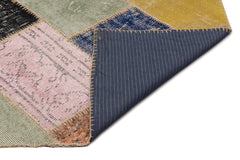 Iskece 21643 Beige Patchwork Wool Handmade Area Rug 5'3" x 7'8"