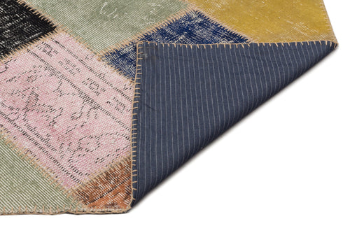 Iskece 21643 Beige Patchwork Wool Handmade Area Rug 5'3" x 7'8"