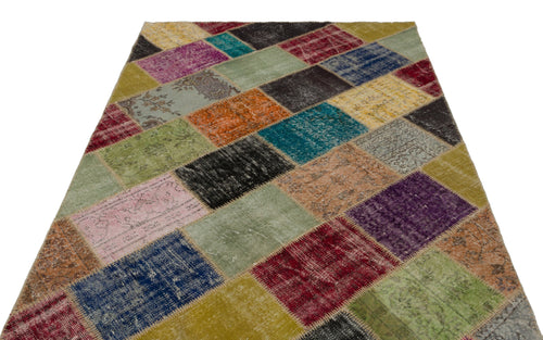 Iskece 21643 Beige Patchwork Wool Handmade Area Rug 5'3" x 7'8"