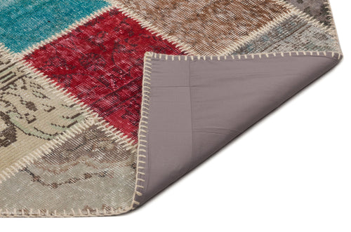 Iskece 21644 Beige Patchwork Wool Handmade Area Rug 5'3" x 7'8"