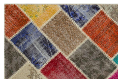 Iskece 21644 Beige Patchwork Wool Handmade Area Rug 5'3" x 7'8"