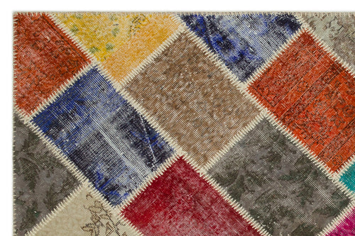 Iskece 21644 Beige Patchwork Wool Handmade Area Rug 5'3" x 7'8"