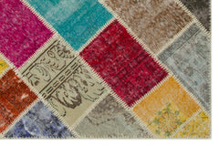Iskece 21644 Beige Patchwork Wool Handmade Area Rug 5'3" x 7'8"