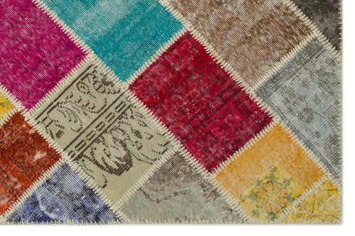 Iskece 21644 Beige Patchwork Wool Handmade Area Rug 5'3" x 7'8"