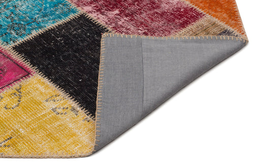 Iskece 21649 Beige Patchwork Wool Handmade Area Rug 5'3" x 7'8"