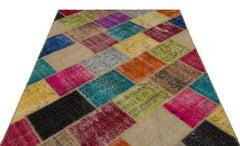 Iskece 21649 Beige Patchwork Wool Handmade Area Rug 5'3" x 7'8"