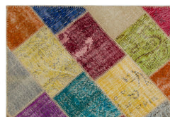 Iskece 21649 Beige Patchwork Wool Handmade Area Rug 5'3" x 7'8"