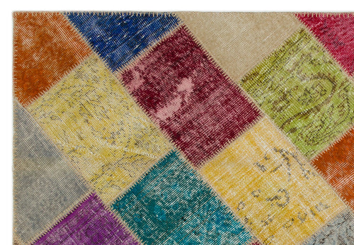 Iskece 21649 Beige Patchwork Wool Handmade Area Rug 5'3" x 7'8"