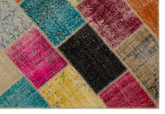 Iskece 21649 Beige Patchwork Wool Handmade Area Rug 5'3" x 7'8"