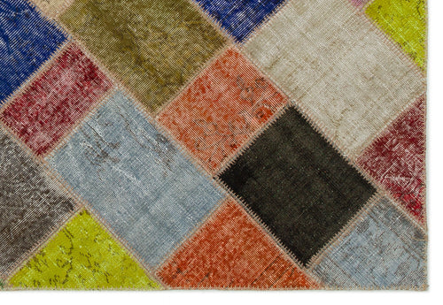 Iskece 21650 Beige Patchwork Wool Handmade Area Rug 5'3" x 7'8"