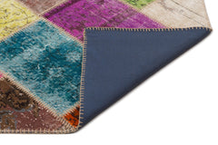 Iskece 21654 Beige Patchwork Wool Handmade Area Rug 5'3" x 7'8"