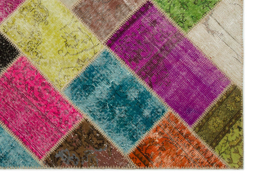 Iskece 21654 Beige Patchwork Wool Handmade Area Rug 5'3" x 7'8"