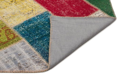 Iskece 21655 Beige Patchwork Wool Handmade Area Rug 5'3" x 7'8"