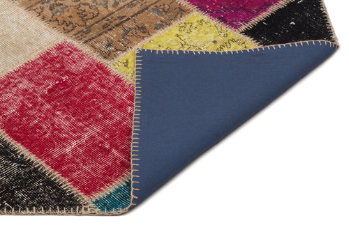 Iskece 21657 Beige Patchwork Wool Handmade Area Rug 5'3" x 7'8"