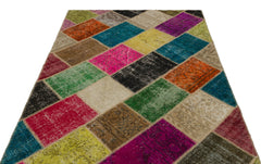 Iskece 21657 Beige Patchwork Wool Handmade Area Rug 5'3" x 7'8"