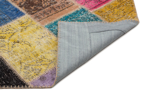 Iskece 21659 Beige Patchwork Wool Handmade Area Rug 5'3" x 7'8"