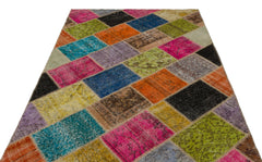 Iskece 21659 Beige Patchwork Wool Handmade Area Rug 5'3" x 7'8"