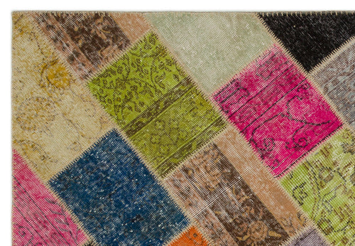 Iskece 21659 Beige Patchwork Wool Handmade Area Rug 5'3" x 7'8"