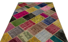 Iskece 21660 Beige Patchwork Wool Handmade Area Rug 5'3" x 7'8"