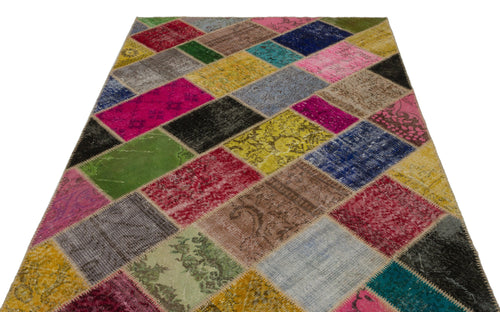 Iskece 21660 Beige Patchwork Wool Handmade Area Rug 5'3" x 7'8"