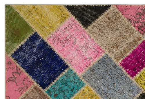 Iskece 21660 Beige Patchwork Wool Handmade Area Rug 5'3" x 7'8"