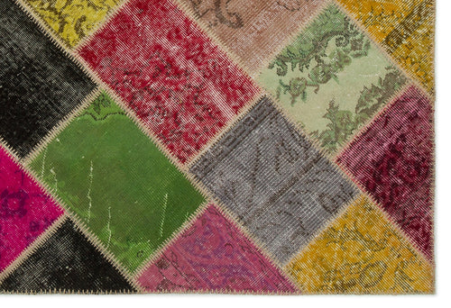 Iskece 21660 Beige Patchwork Wool Handmade Area Rug 5'3" x 7'8"